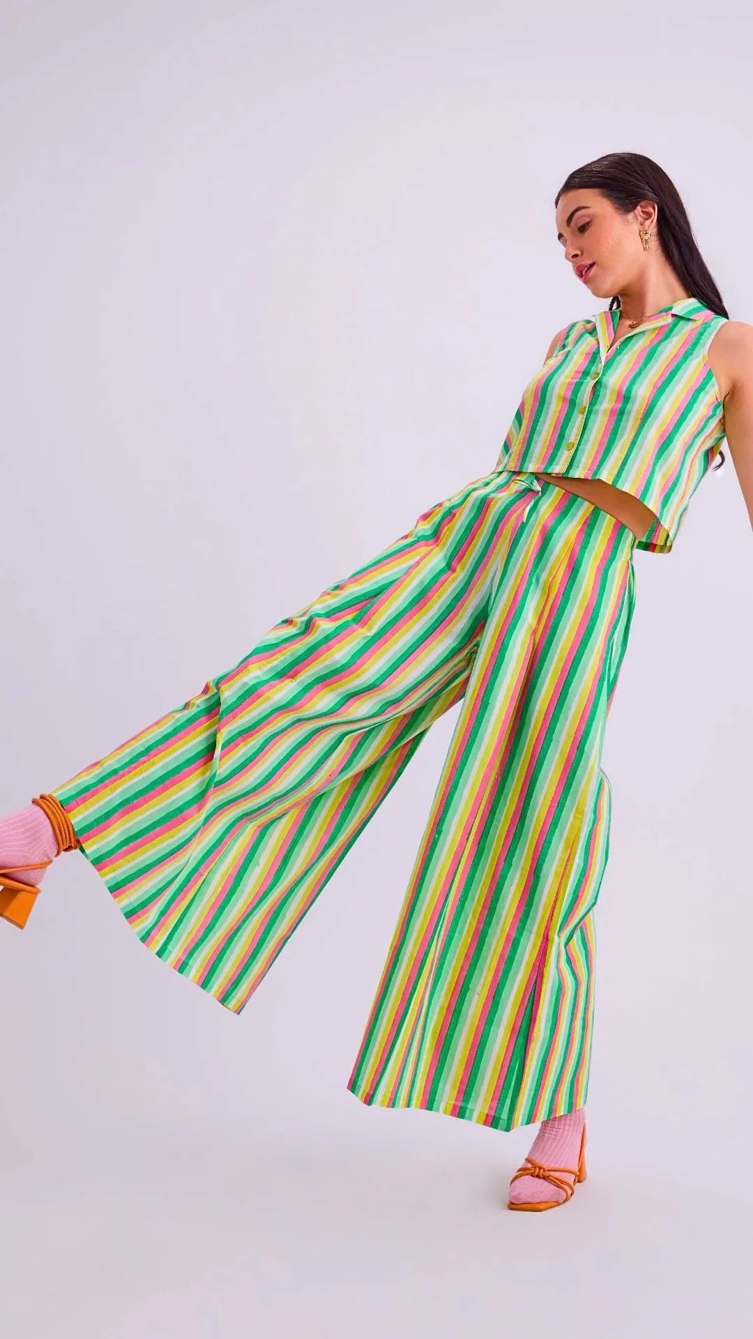 Greta Crop Top & Margot Pants, Sherbet Lime