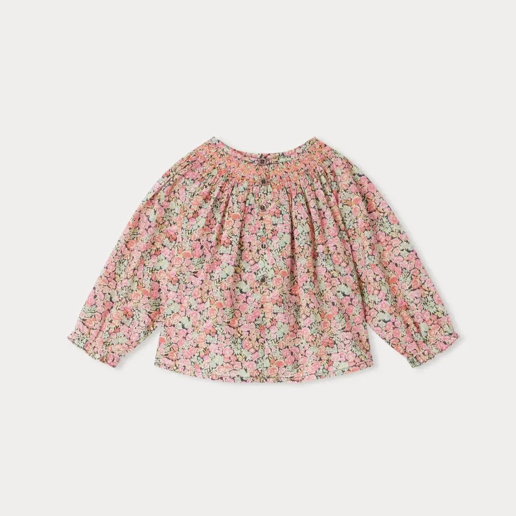 Griotte Coral Floral Smocked Blouse