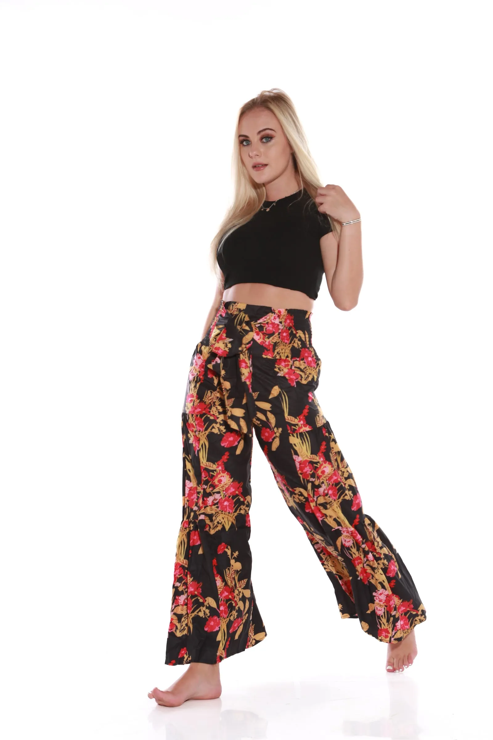 Happy Pants -tie wrap palazzo pants -Mahogany