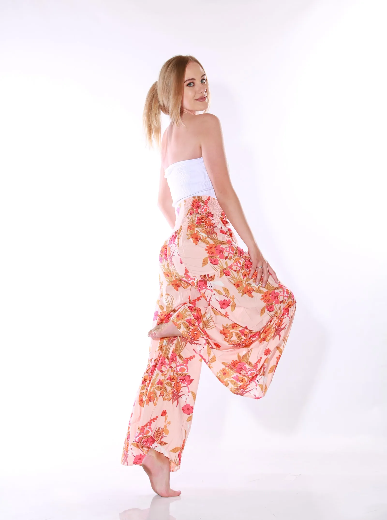 Happy Pants -tie wrap palazzo pants - Peach
