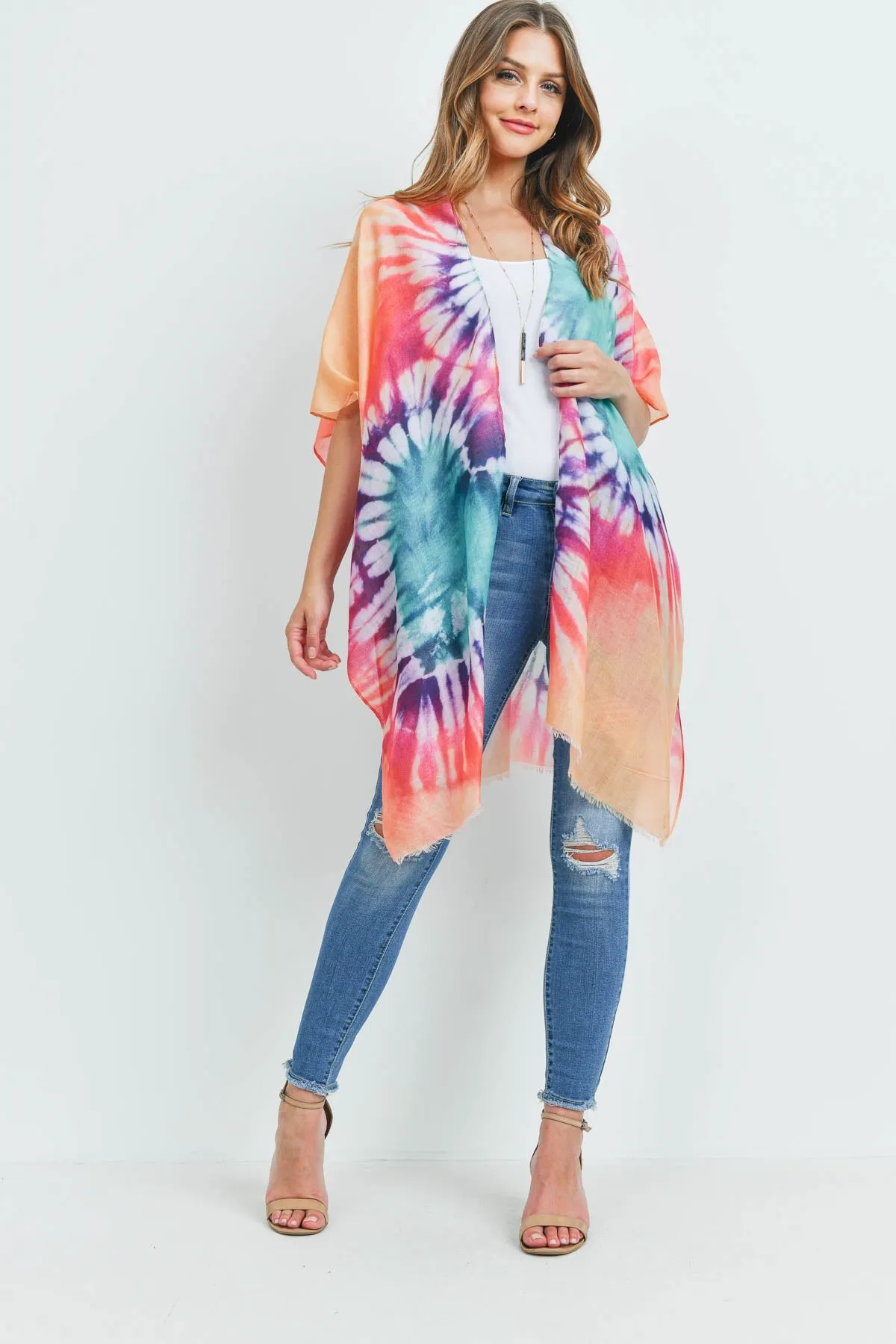 HDF3370 - TIE DYE OPEN FRONT KIMONO