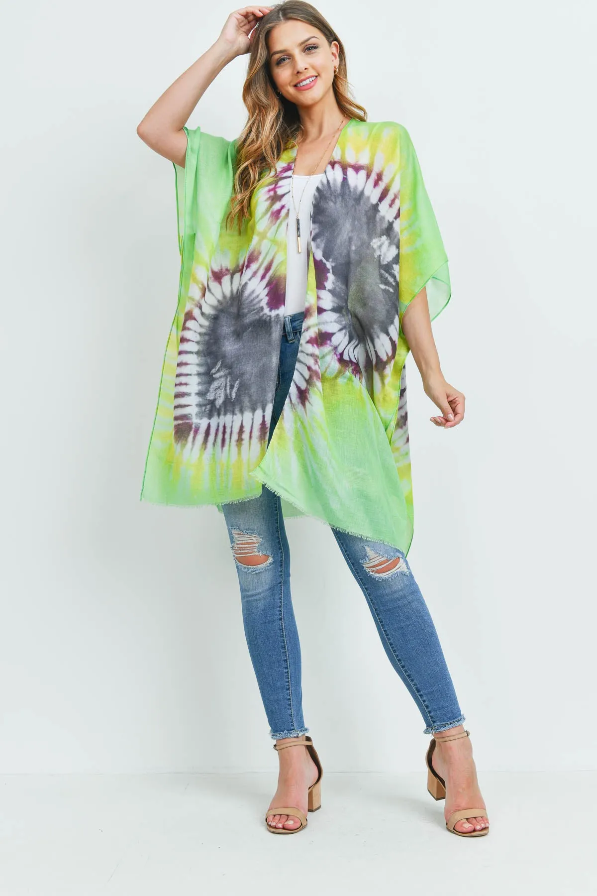 HDF3370 - TIE DYE OPEN FRONT KIMONO