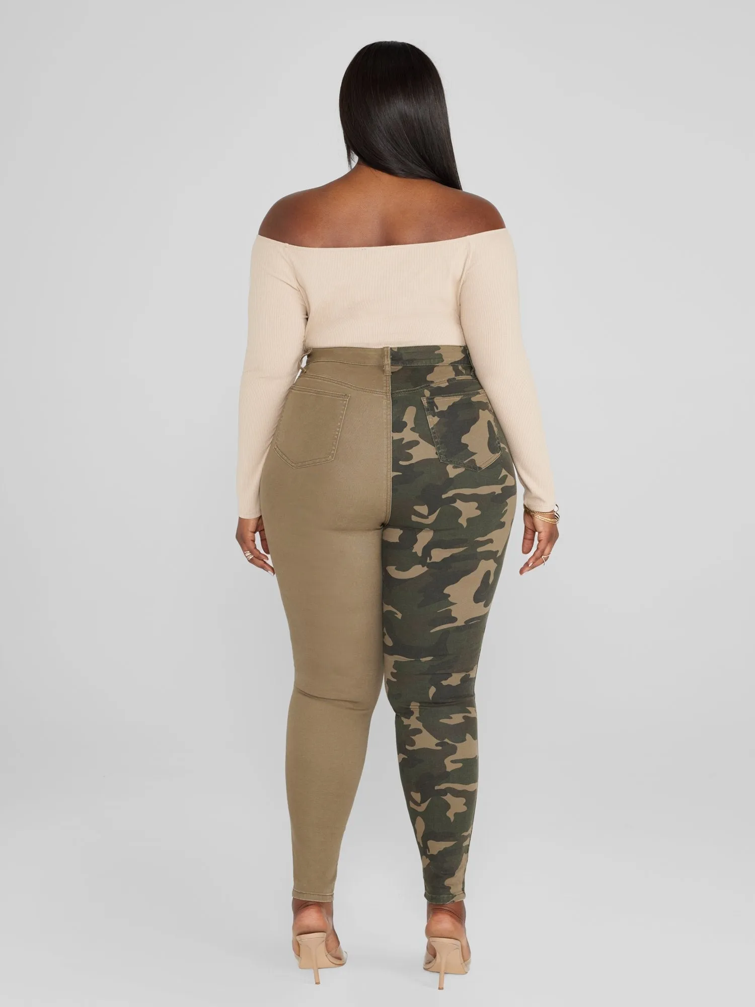 High Rise Two-Tone Camo Skinny Jeans - Short Inseam