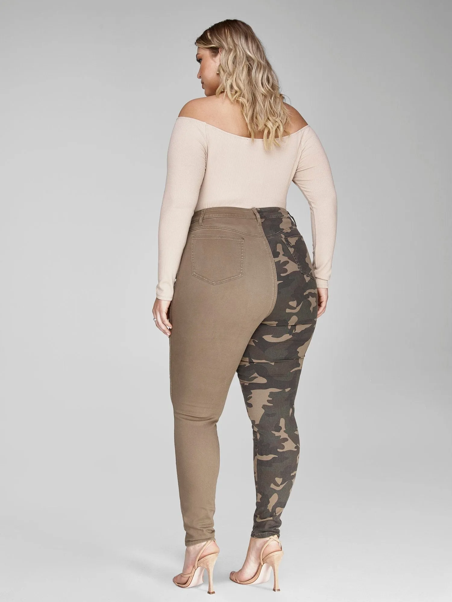 High Rise Two-Tone Camo Skinny Jeans - Short Inseam