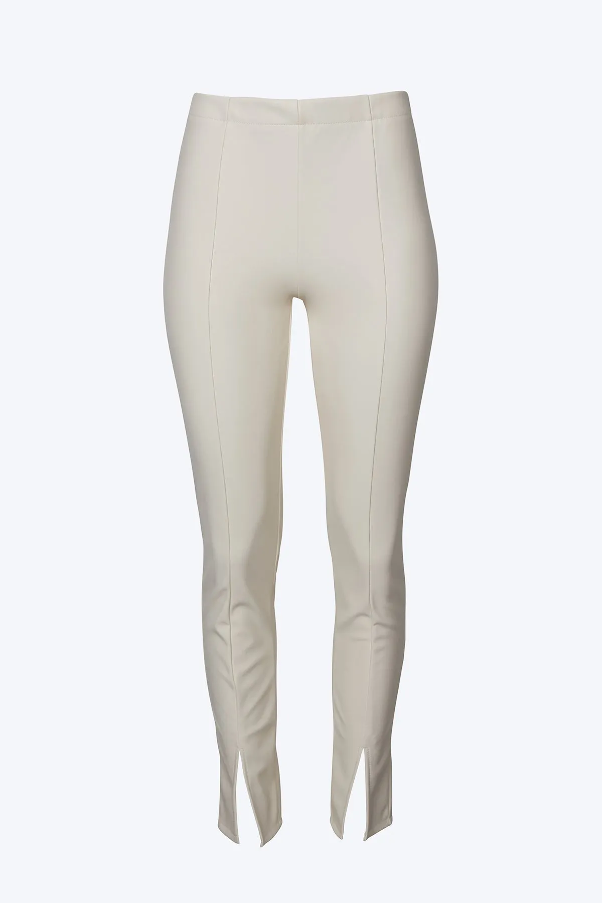 HIGH-RISE VEGAN LEATHER SPLIT-HEM PANTS
