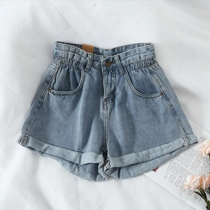 High Waist Retro Denim Wide Leg Shorts Jeans