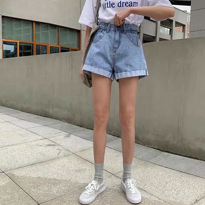 High Waist Retro Denim Wide Leg Shorts Jeans
