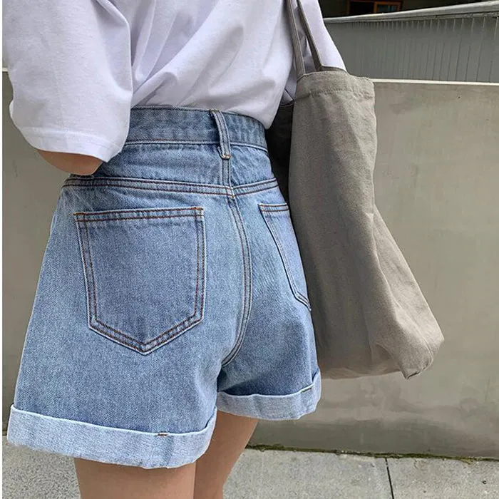 High Waist Retro Denim Wide Leg Shorts Jeans