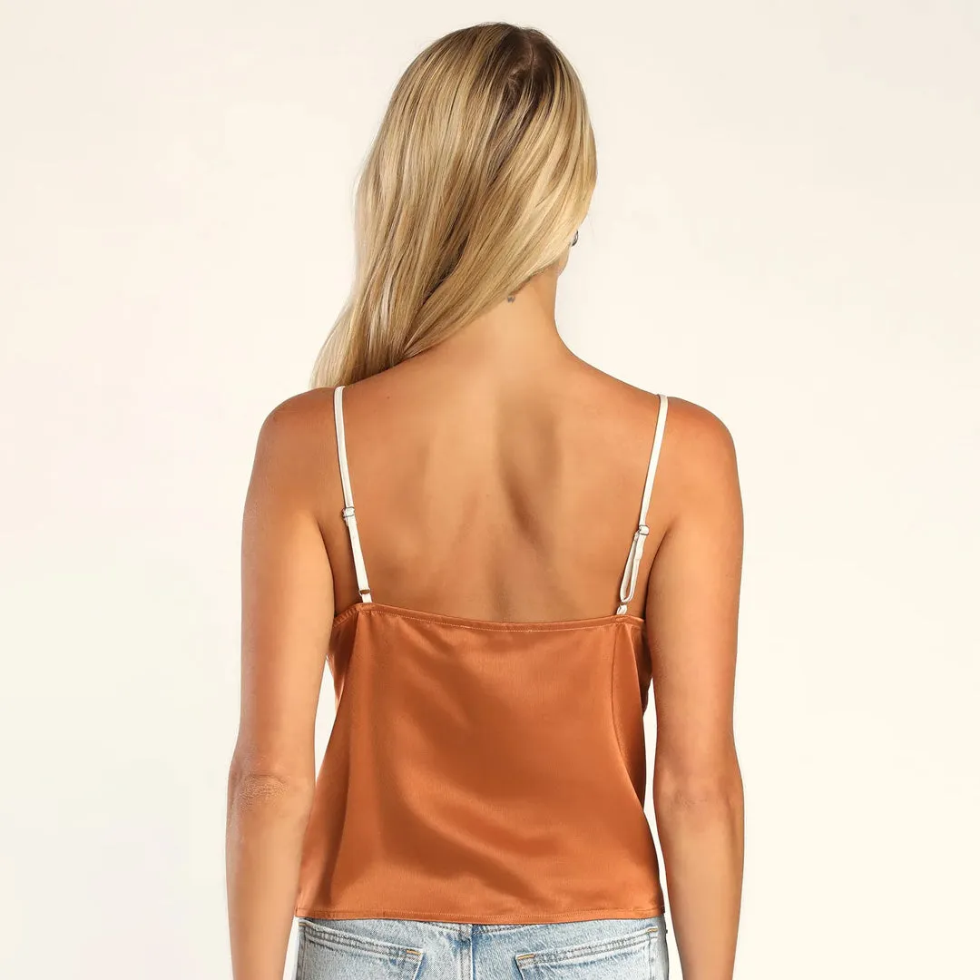 Ideal Vibe Bronze Satin Color Block Cami Top