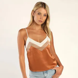 Ideal Vibe Bronze Satin Color Block Cami Top