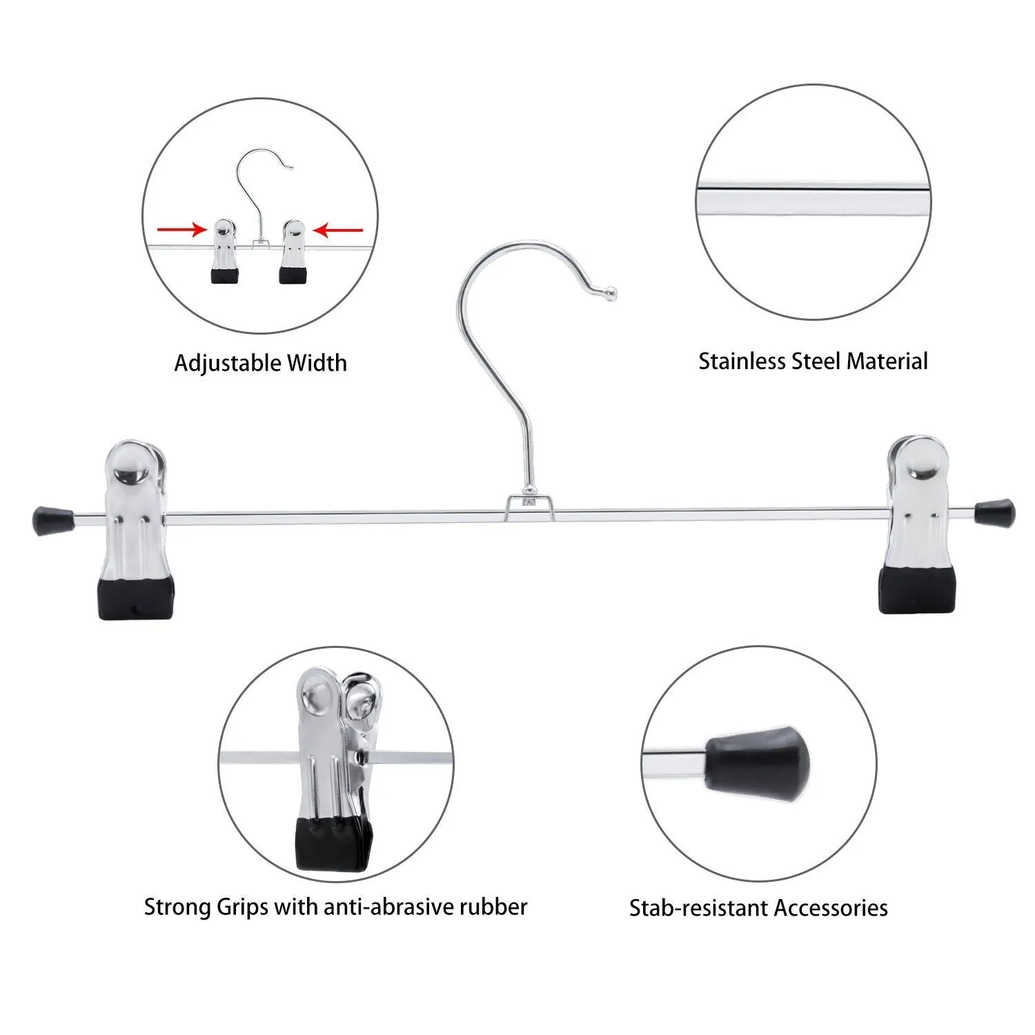 IEOKE Pant Hangers, Skirt Hangers with Clips Metal Trouser Clip Hangers for Heavy Duty Ultra Thin Space Saving (20pack)