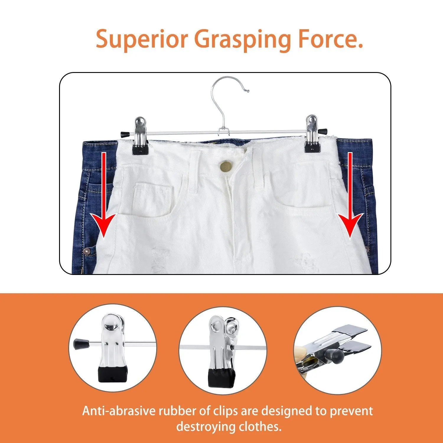 IEOKE Pant Hangers, Skirt Hangers with Clips Metal Trouser Clip Hangers for Heavy Duty Ultra Thin Space Saving (20pack)