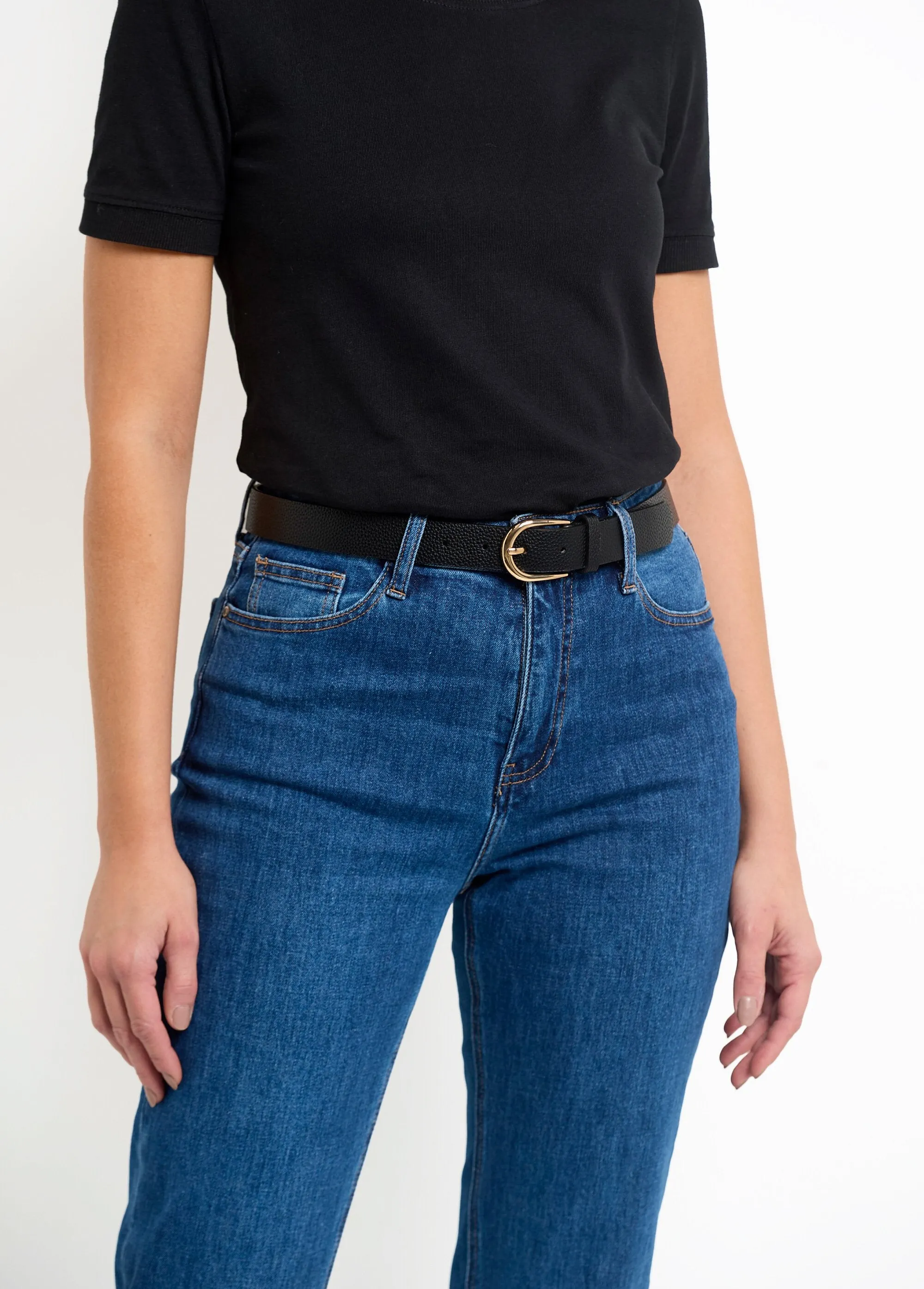 Imitation leather belt with metal buckle