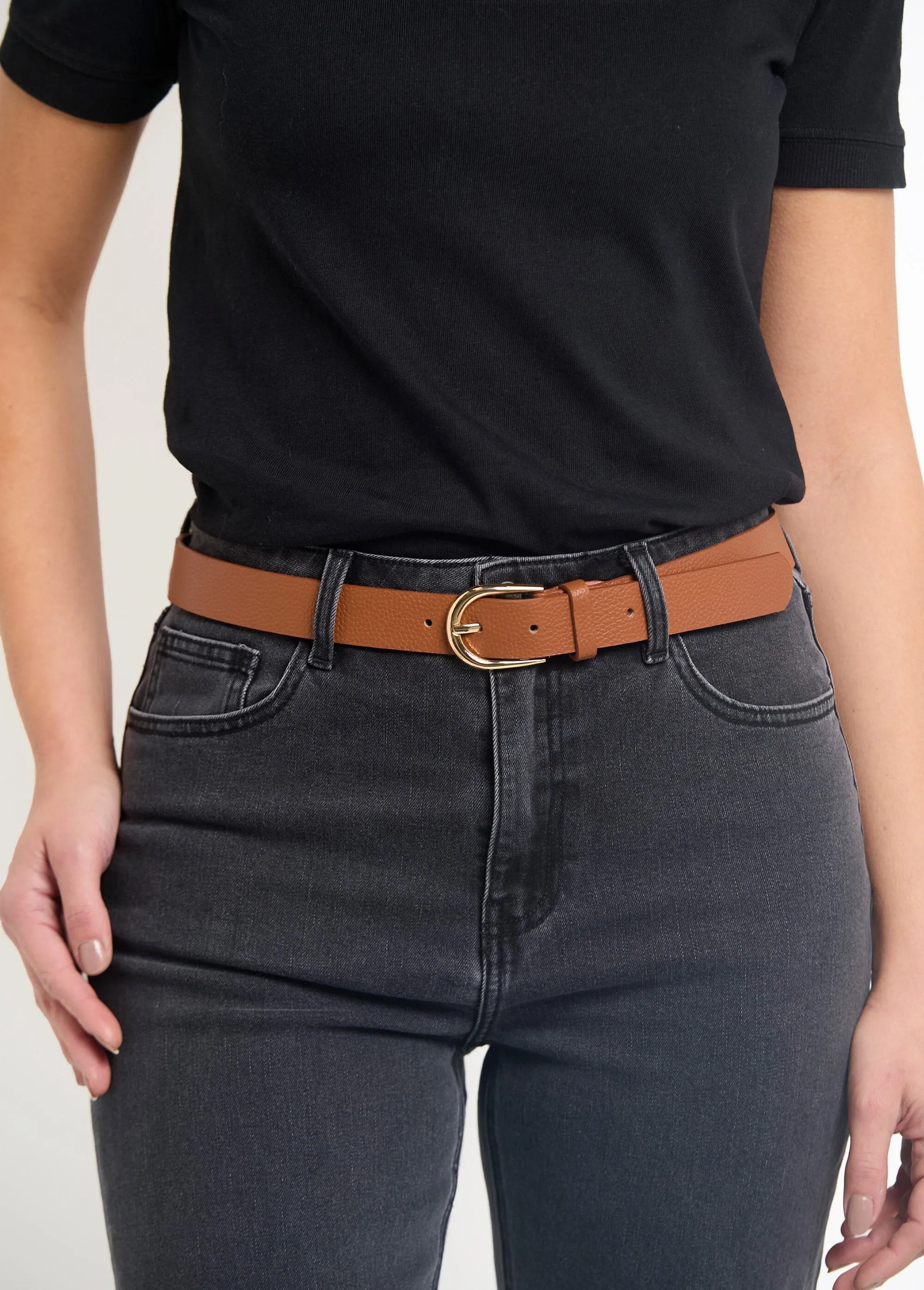 Imitation leather belt with metal buckle