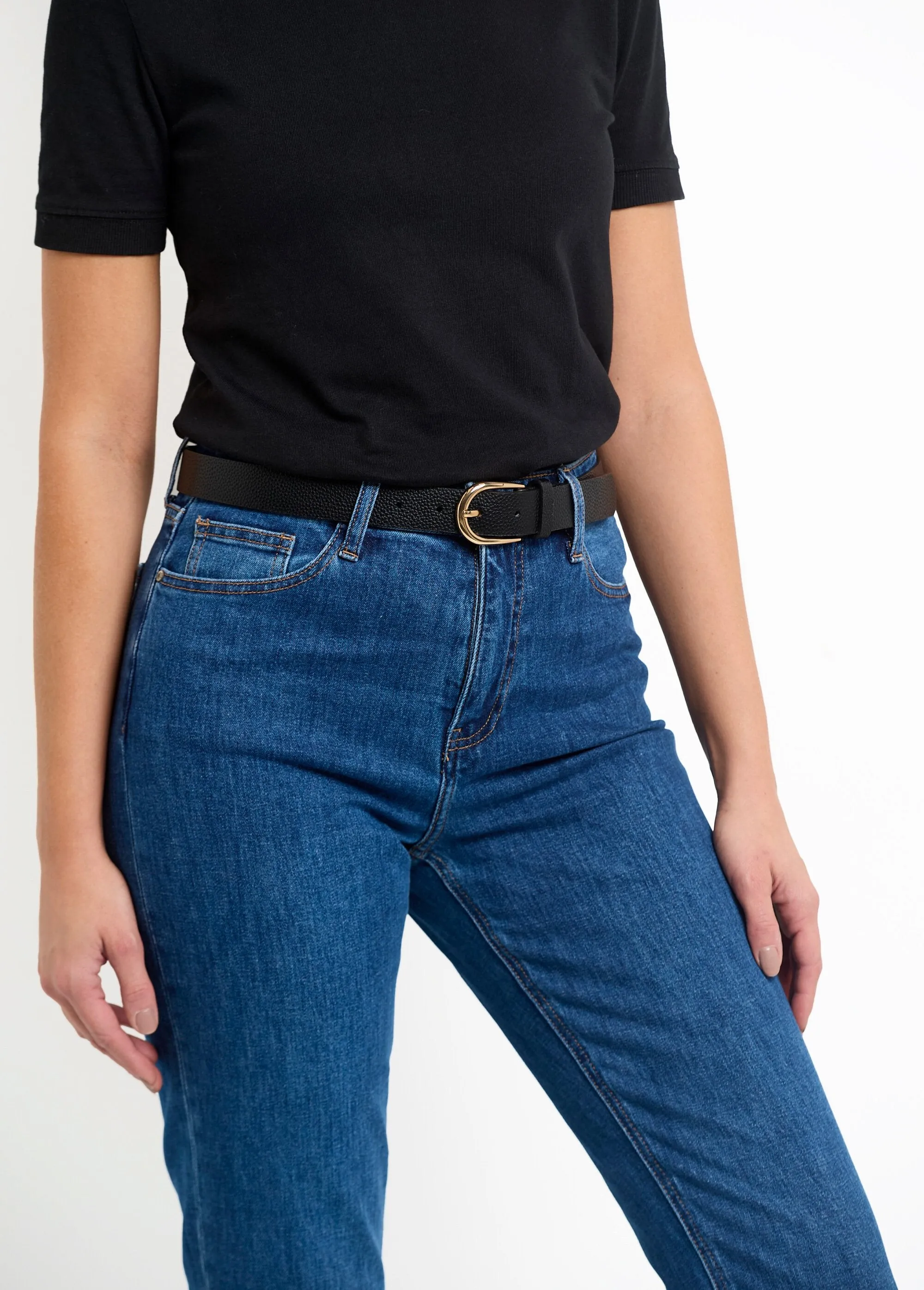 Imitation leather belt with metal buckle
