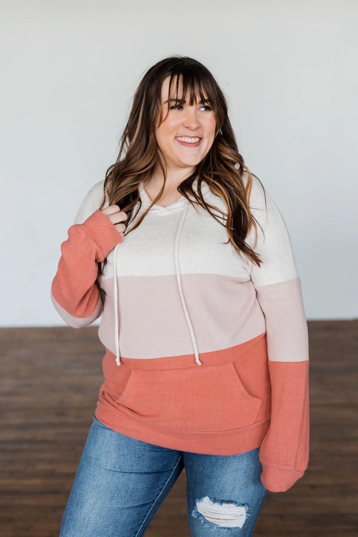 In The Moment Color Block Hoodie- Shades of Blush