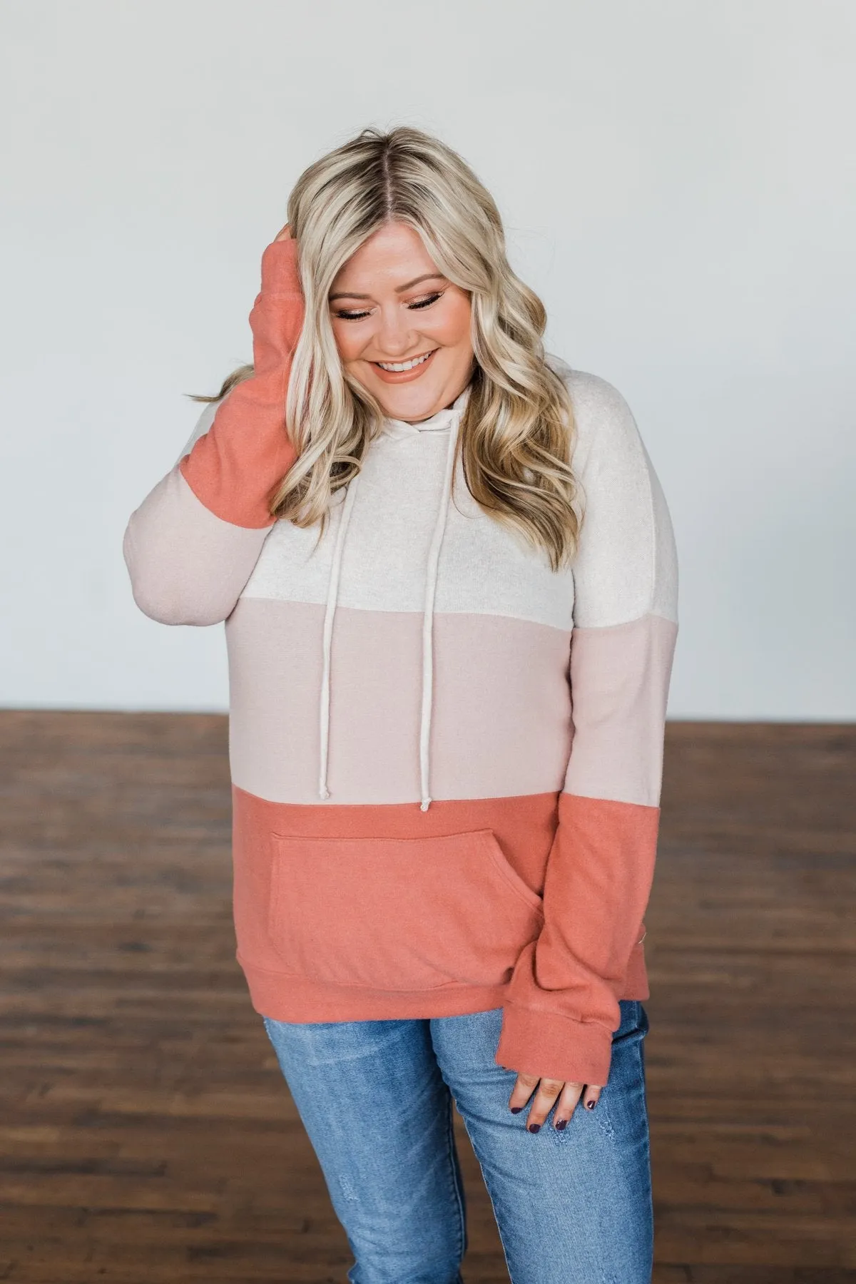 In The Moment Color Block Hoodie- Shades of Blush