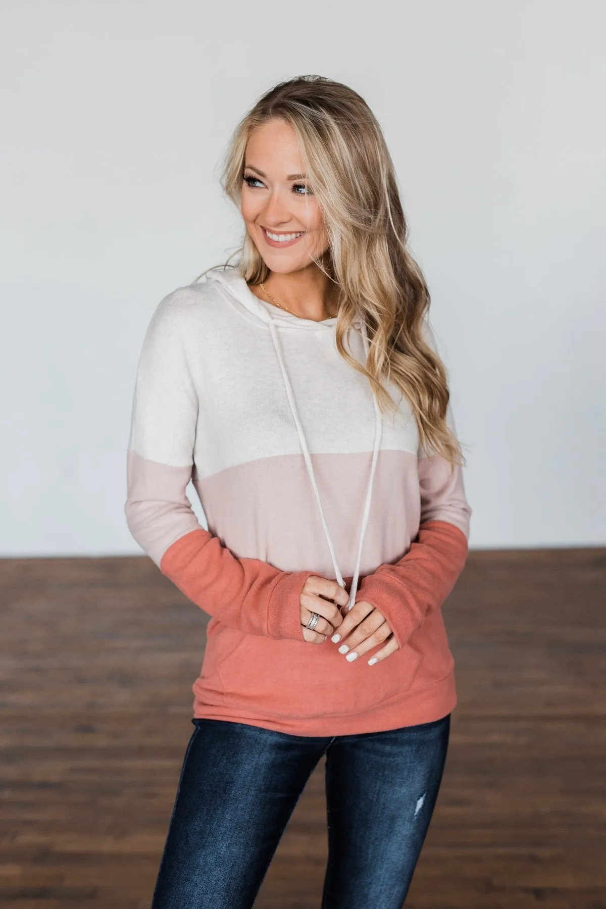 In The Moment Color Block Hoodie- Shades of Blush