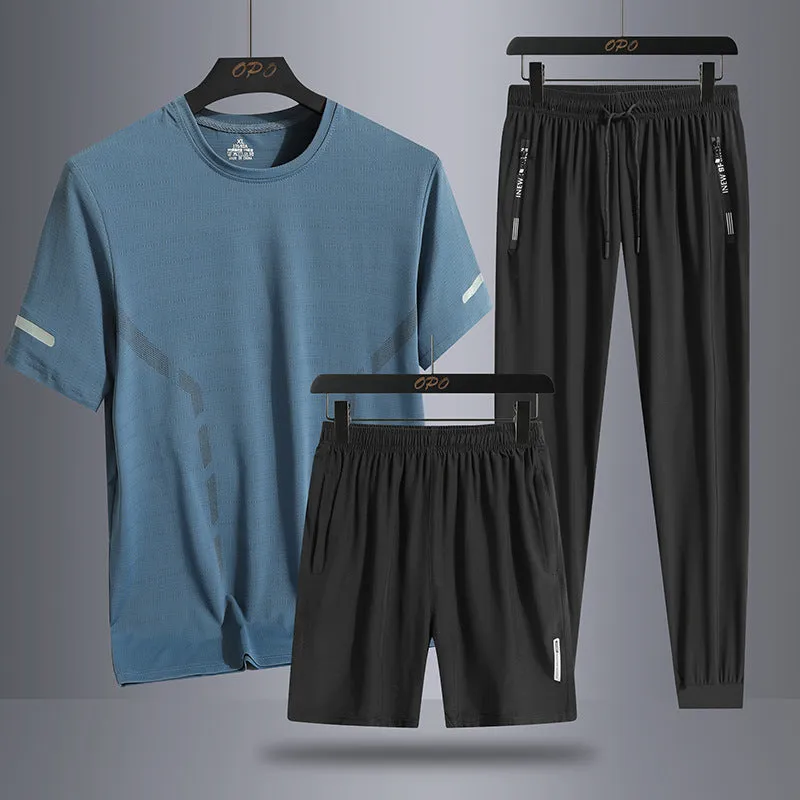 INSTOCK- Men's sports short-sleeved shorts  three-piece set