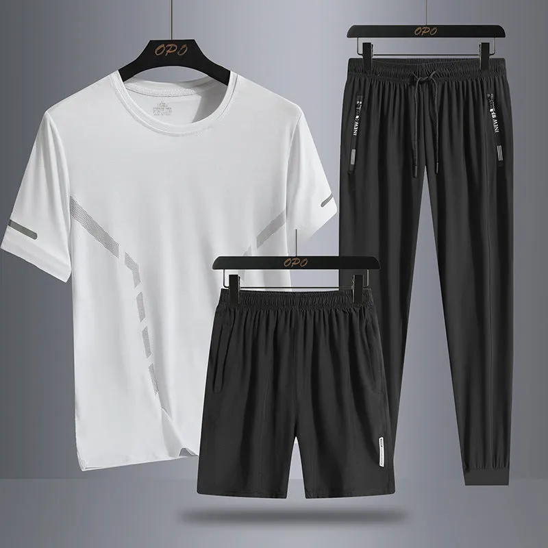 INSTOCK- Men's sports short-sleeved shorts  three-piece set