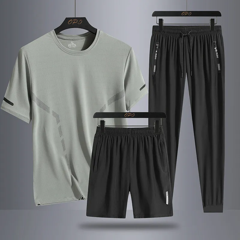 INSTOCK- Men's sports short-sleeved shorts  three-piece set