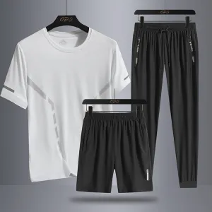 INSTOCK- Men's sports short-sleeved shorts  three-piece set