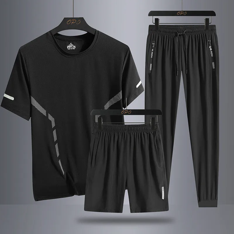 INSTOCK- Men's sports short-sleeved shorts  three-piece set