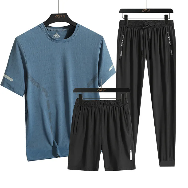 INSTOCK- Men's sports short-sleeved shorts  three-piece set