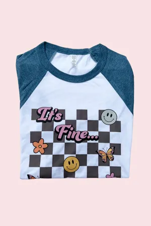 It's Fine Checker Baseball Tee - White/Denim