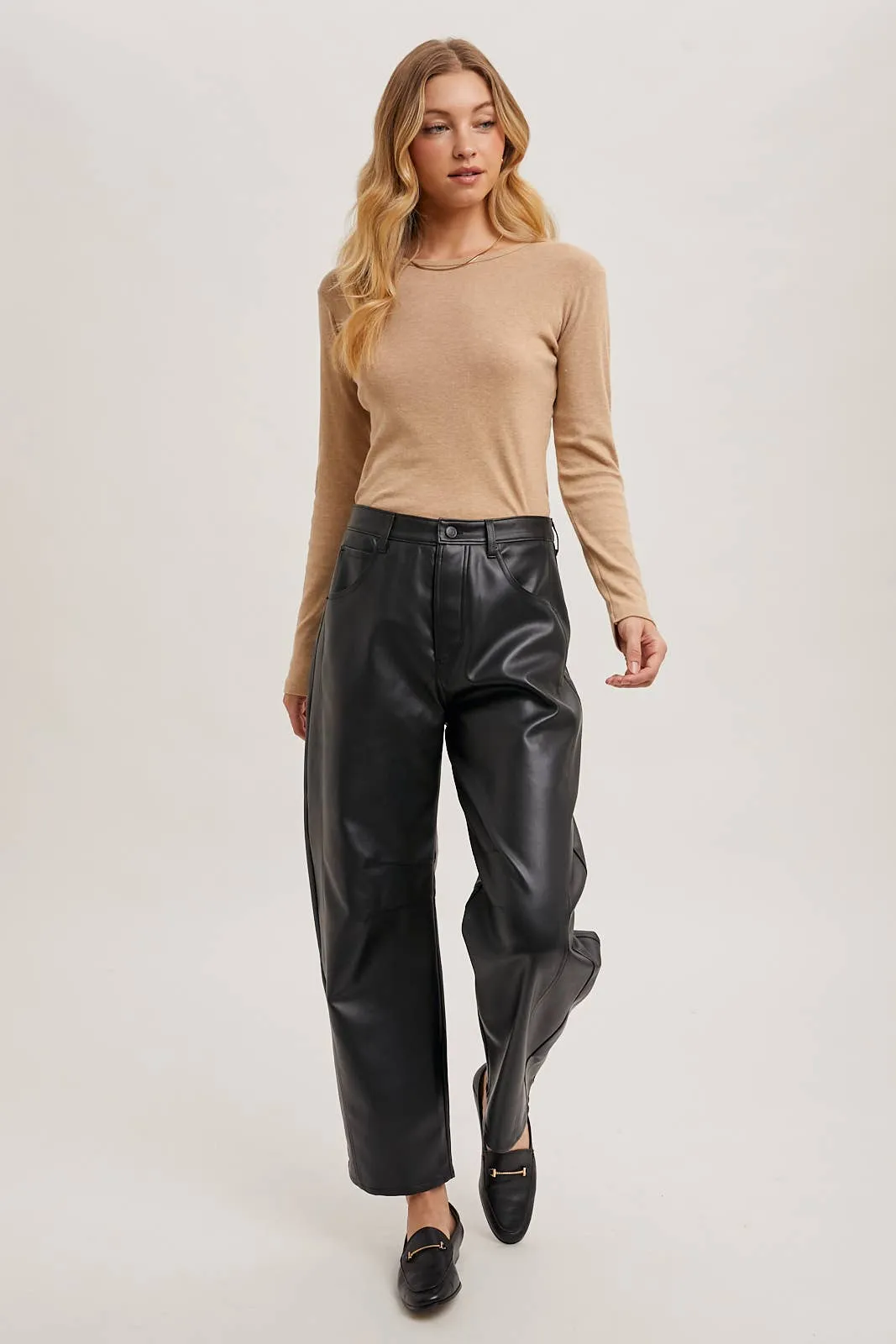 Jill Faux Leather Barrel Pants