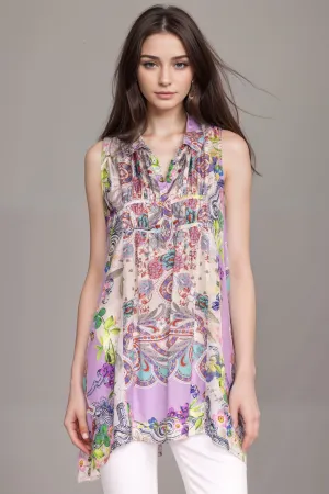 Johnny Was Ahmanita Silk Floral Tunic Top C20824