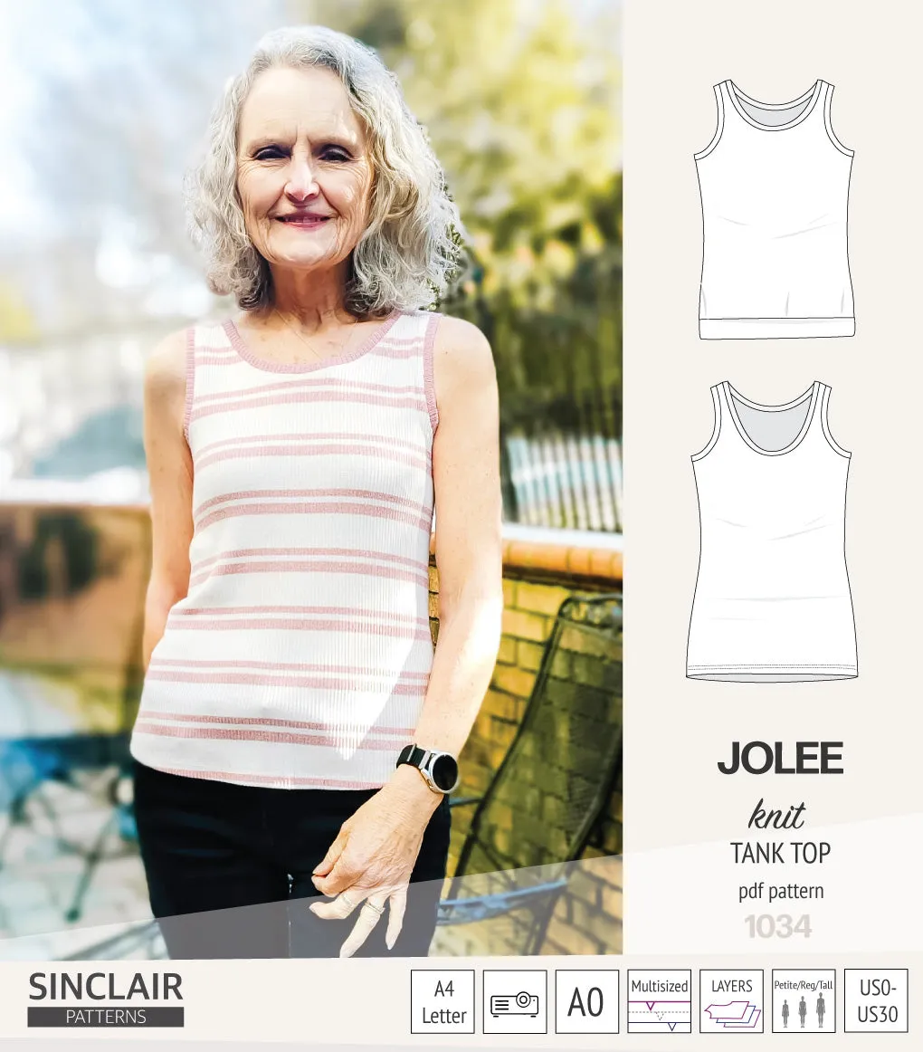 Jolee knit longline tank top sewing pattern (PDF)