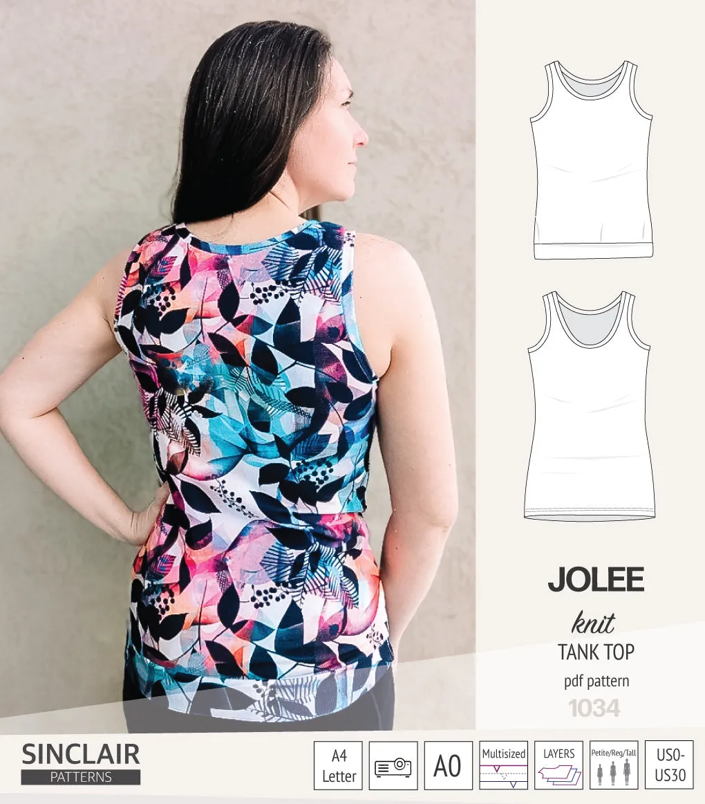 Jolee knit longline tank top sewing pattern (PDF)