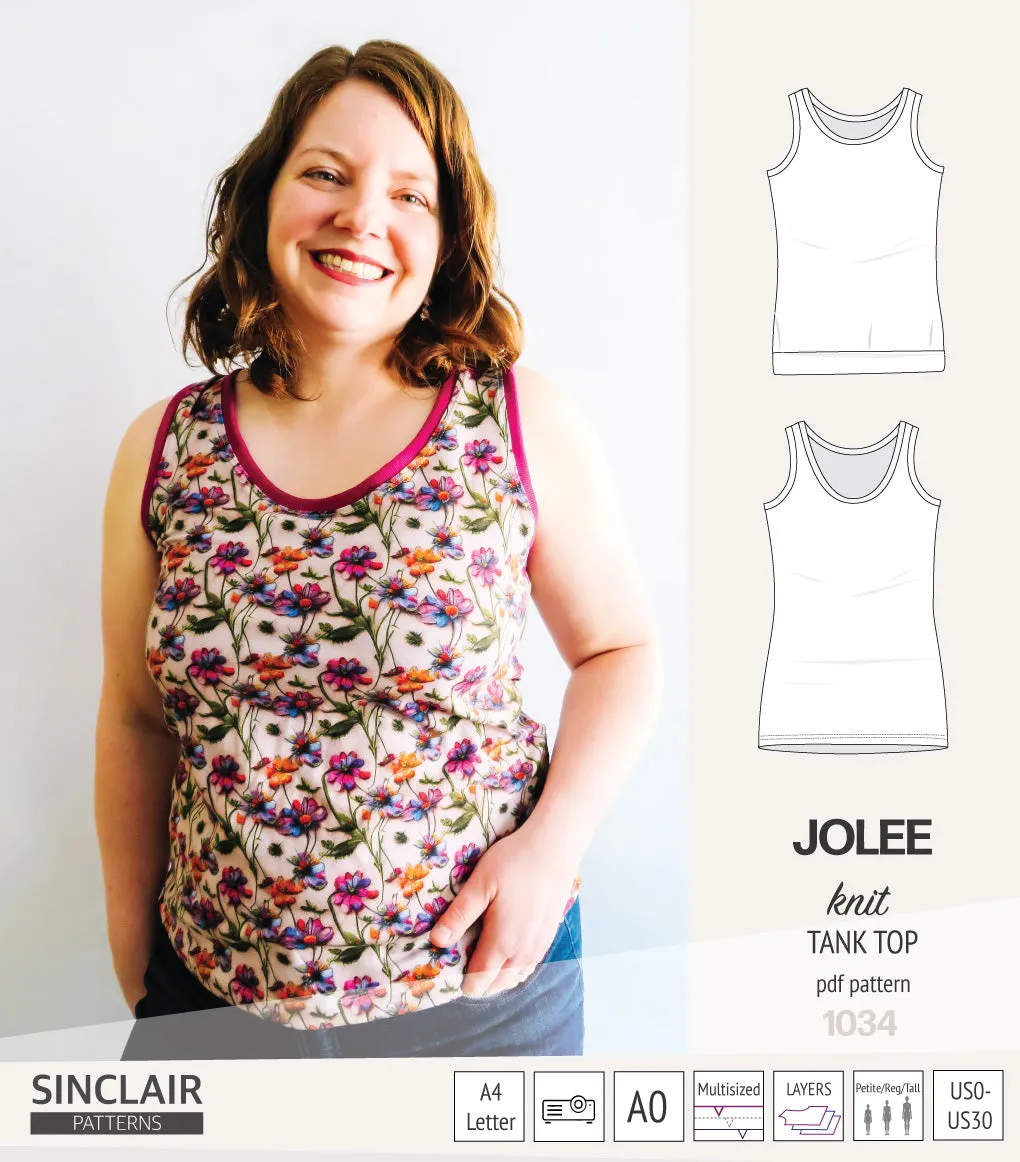 Jolee knit longline tank top sewing pattern (PDF)