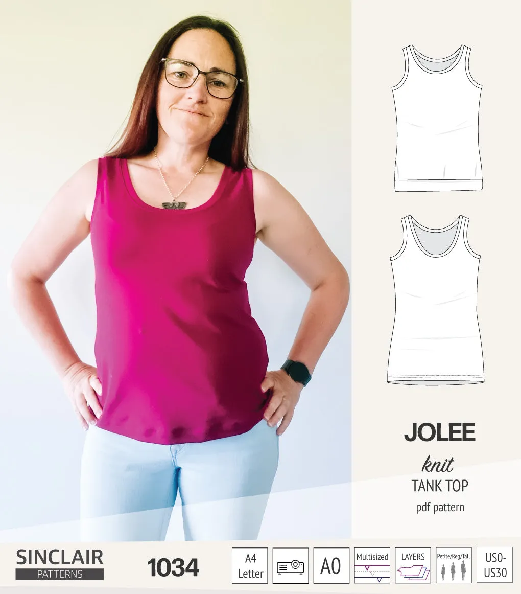 Jolee knit longline tank top sewing pattern (PDF)