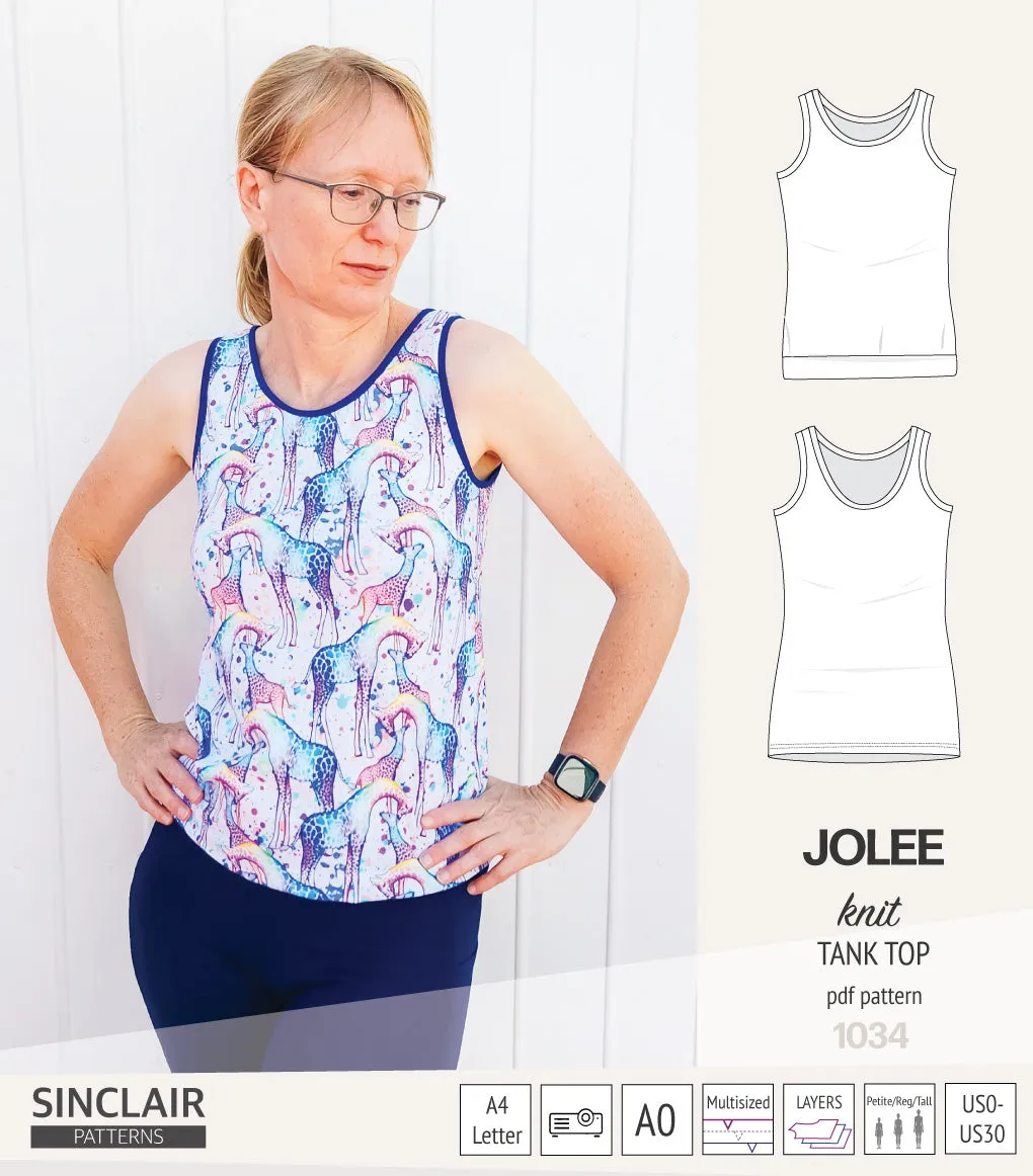 Jolee knit longline tank top sewing pattern (PDF)