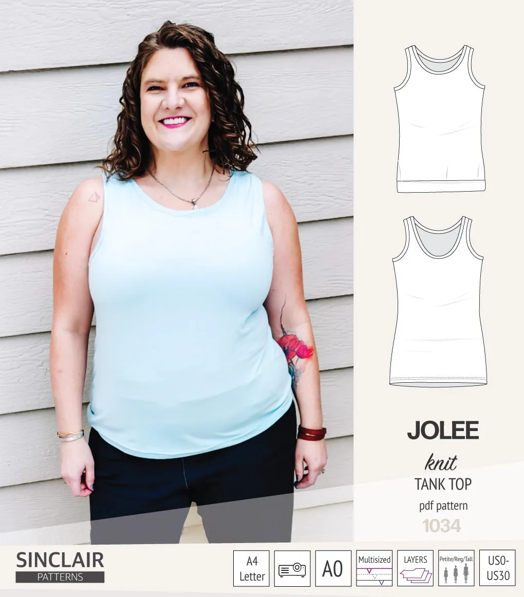 Jolee knit longline tank top sewing pattern (PDF)