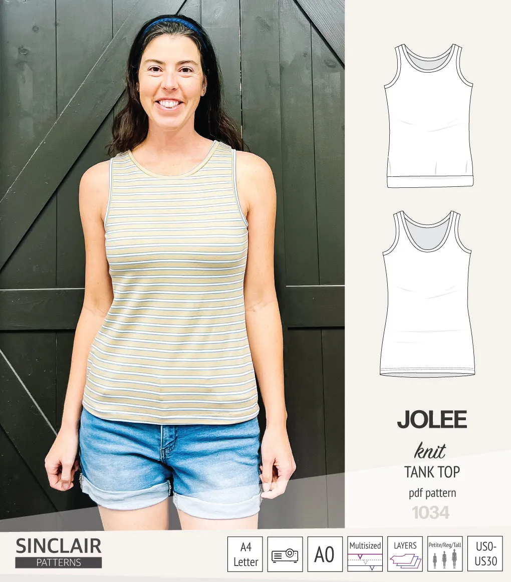 Jolee knit longline tank top sewing pattern (PDF)