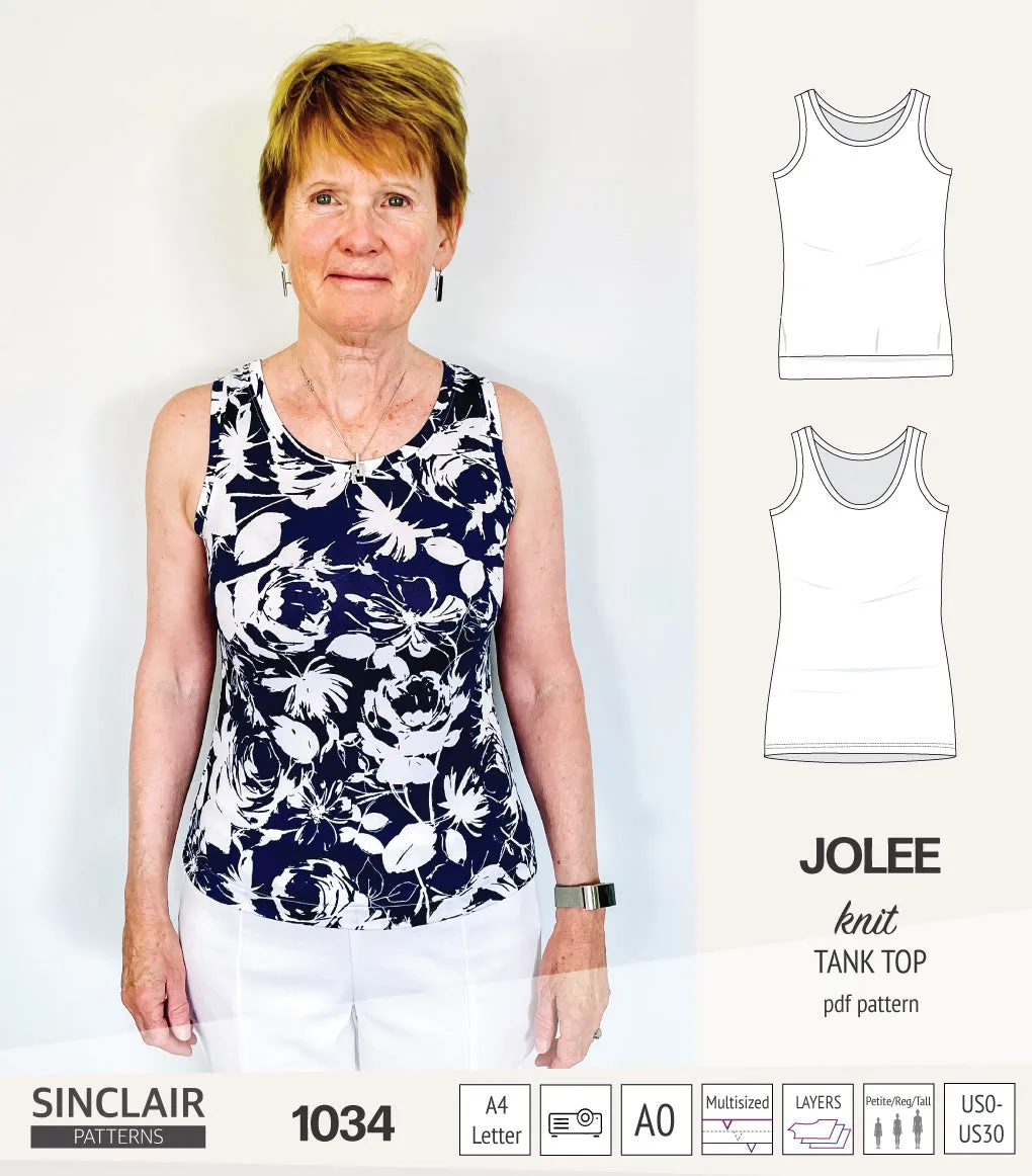 Jolee knit longline tank top sewing pattern (PDF)