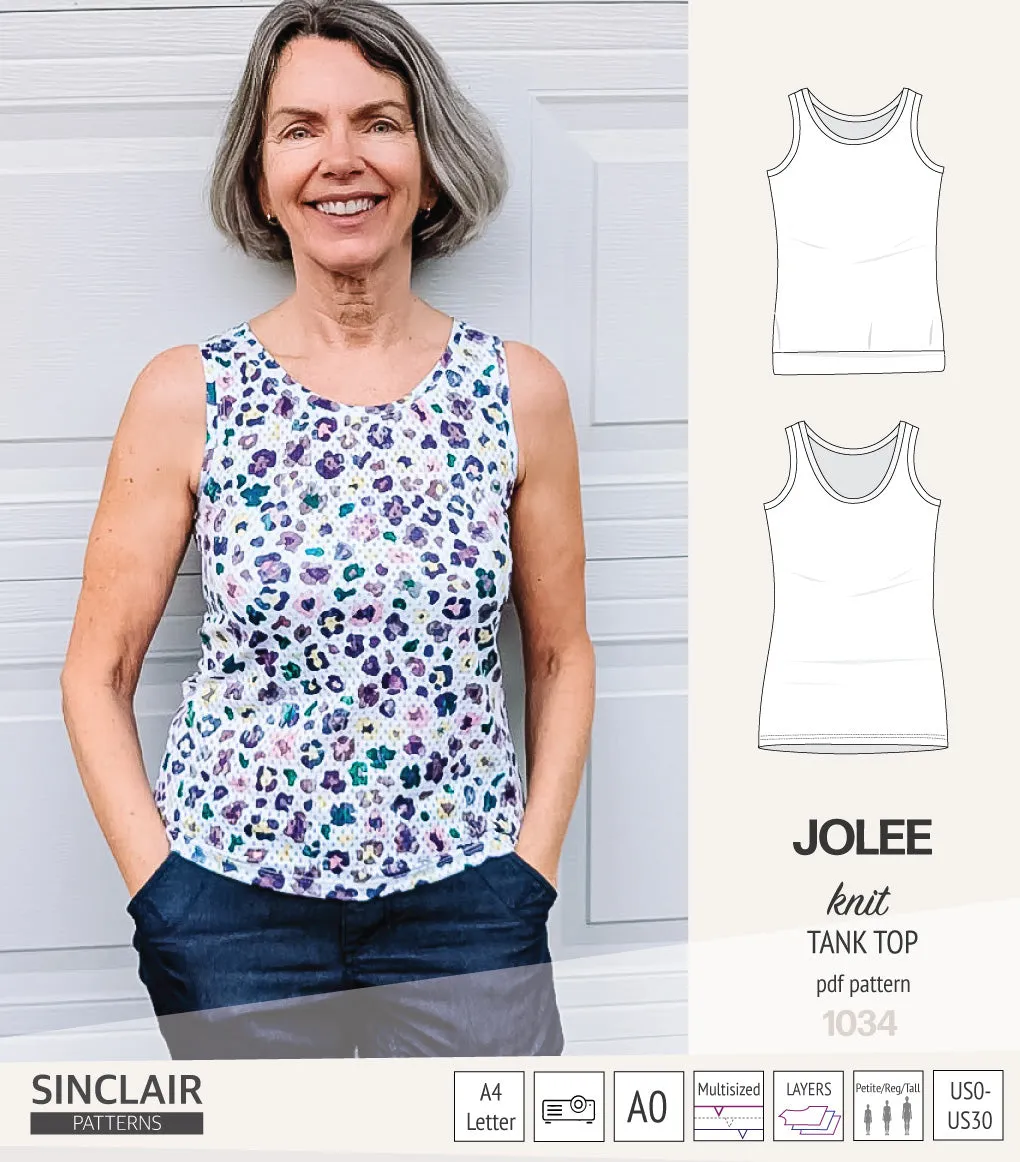 Jolee knit longline tank top sewing pattern (PDF)