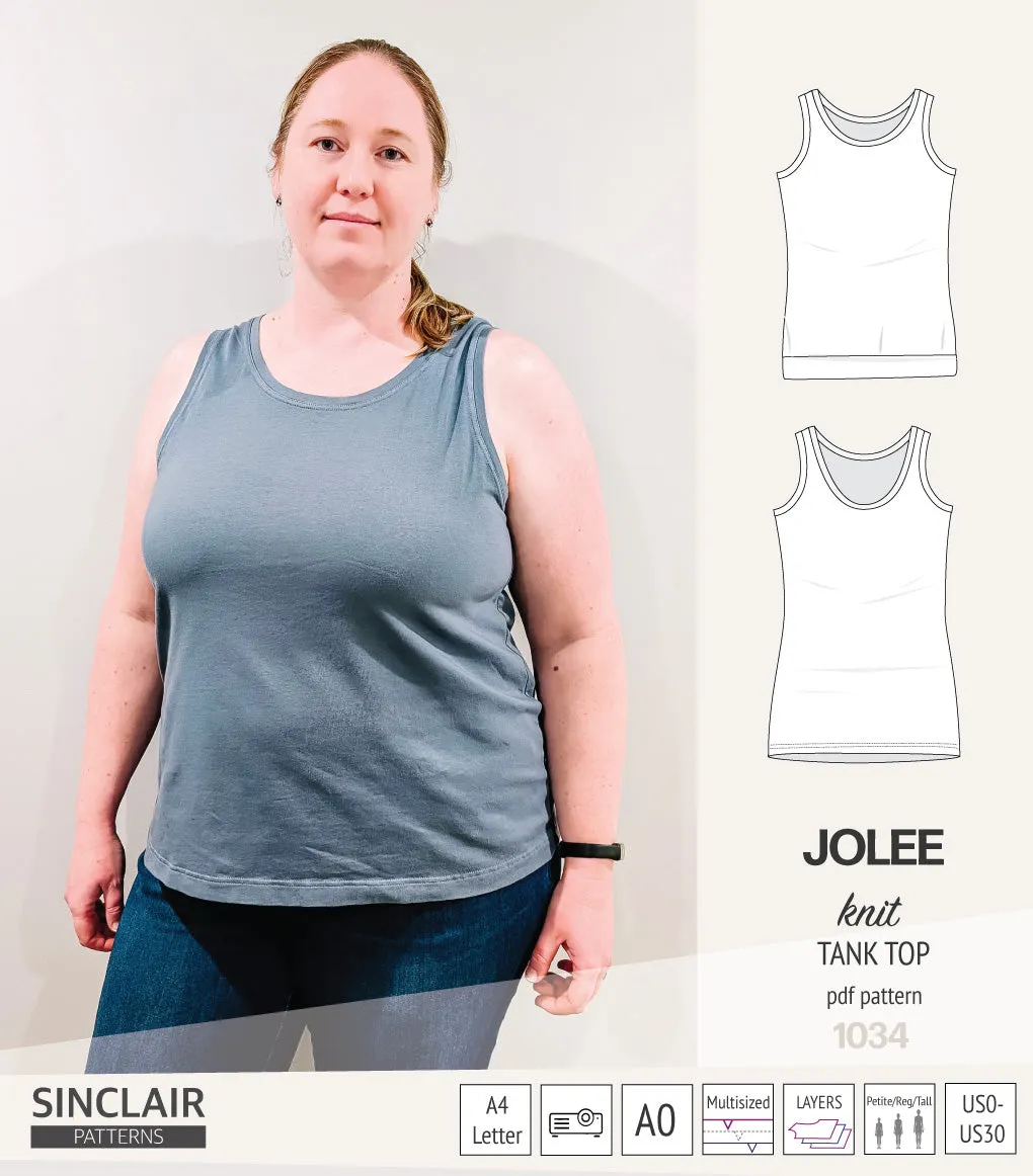 Jolee knit longline tank top sewing pattern (PDF)