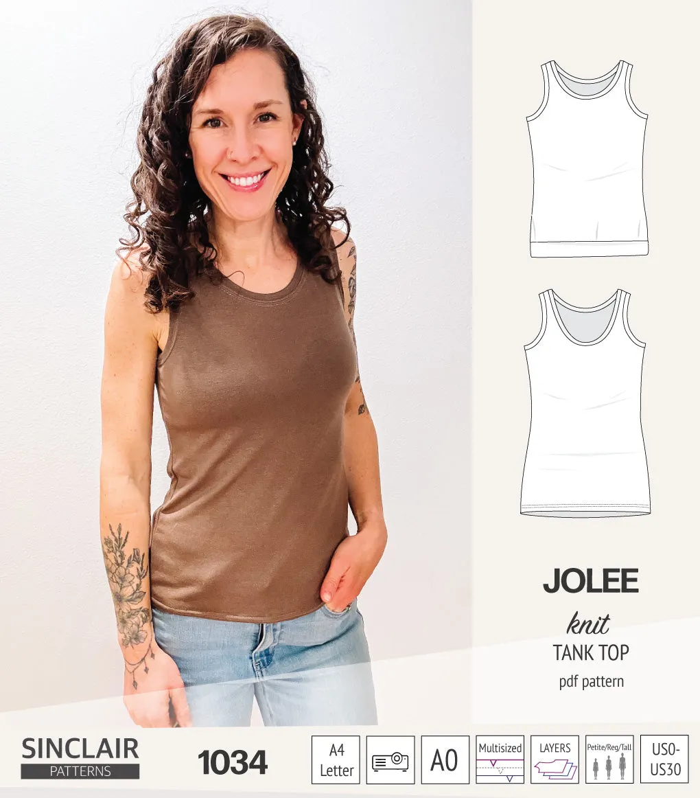 Jolee knit longline tank top sewing pattern (PDF)