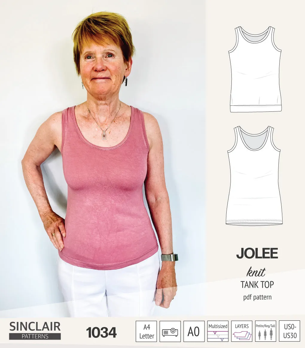 Jolee knit longline tank top sewing pattern (PDF)