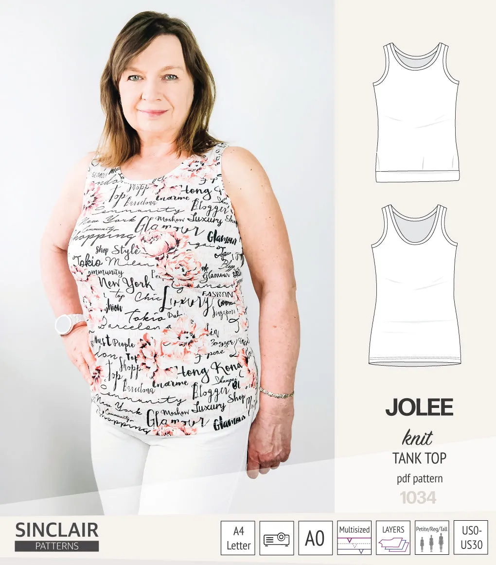 Jolee knit longline tank top sewing pattern (PDF)