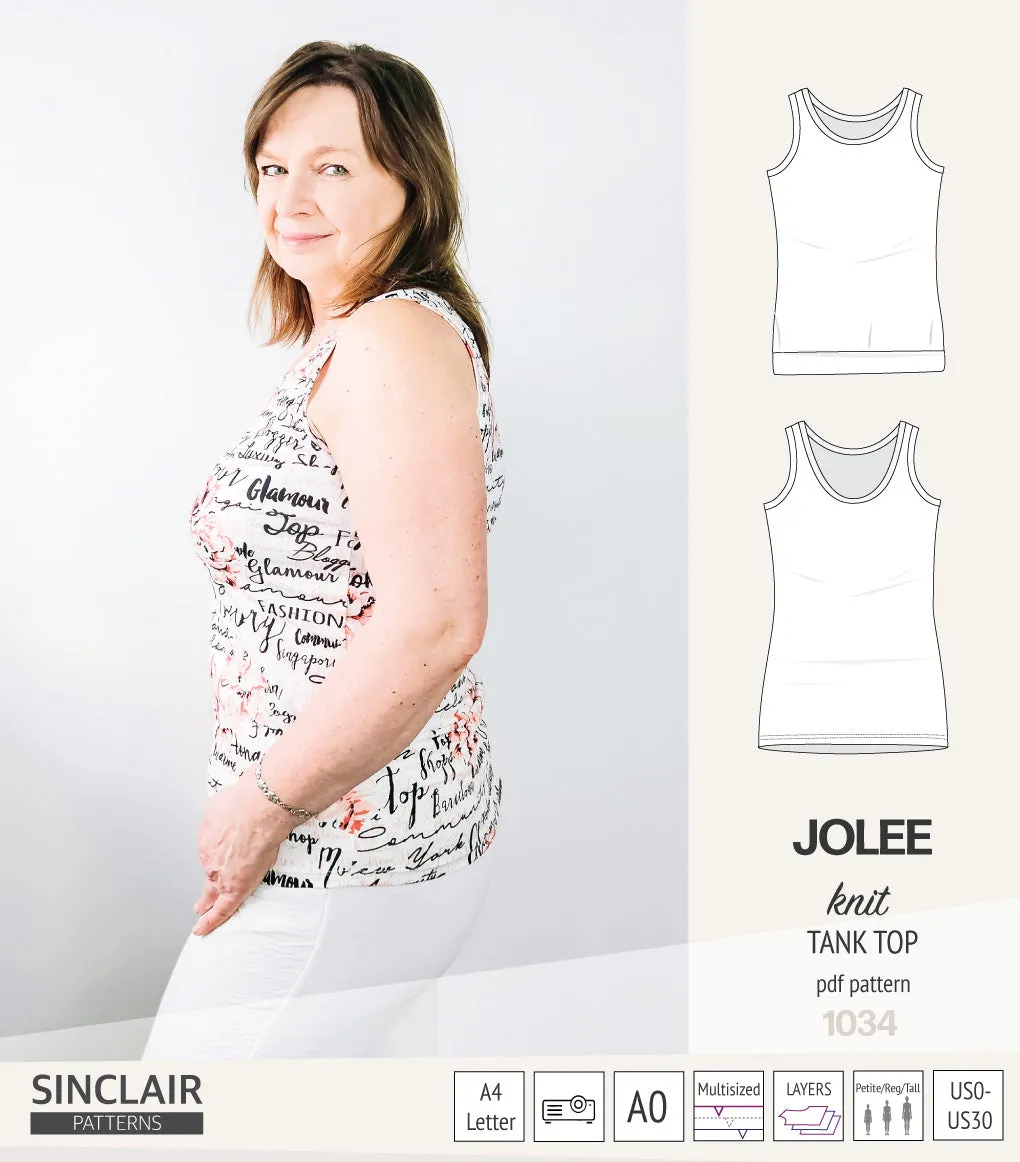 Jolee knit longline tank top sewing pattern (PDF)