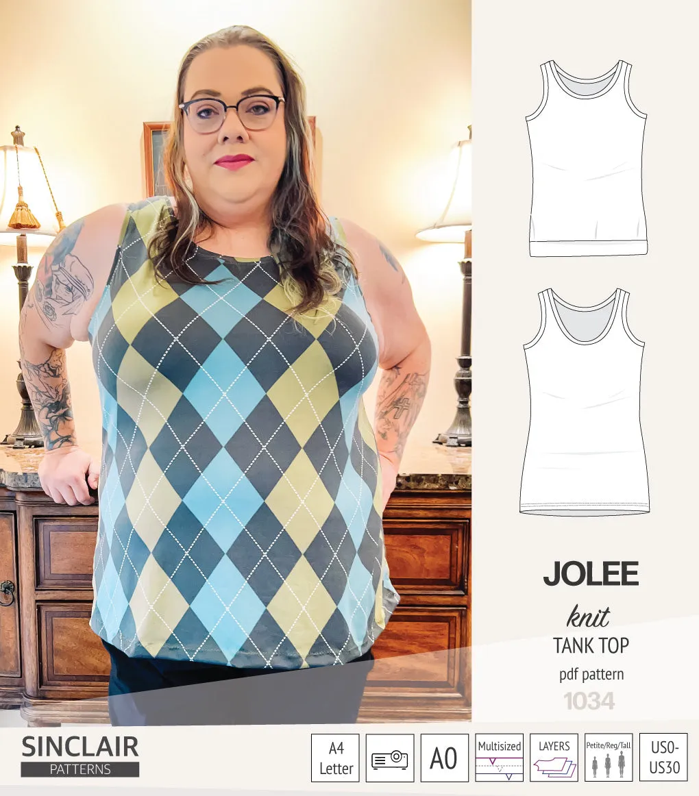 Jolee knit longline tank top sewing pattern (PDF)