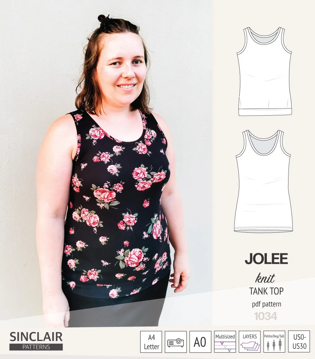 Jolee knit longline tank top sewing pattern (PDF)