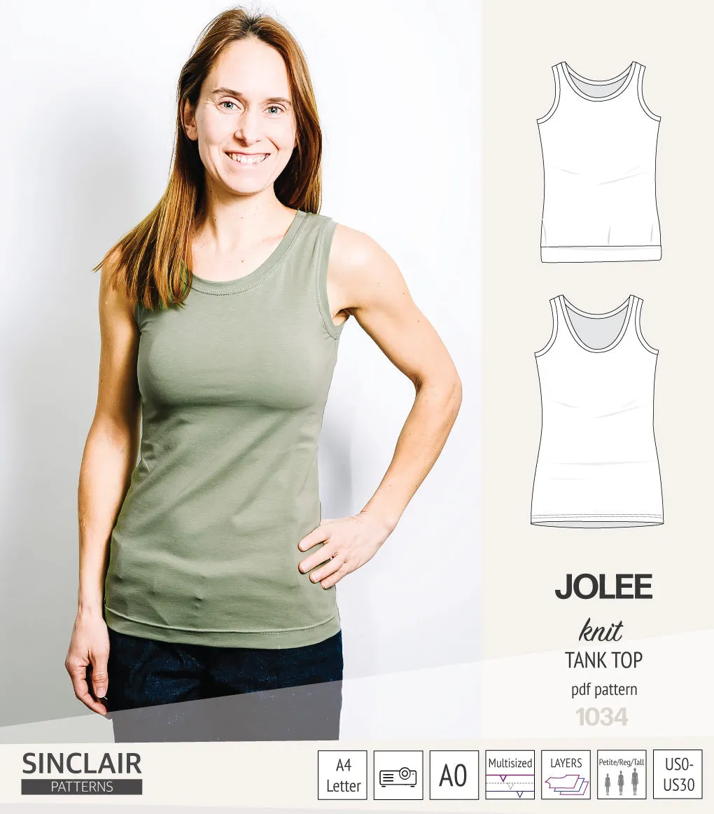 Jolee knit longline tank top sewing pattern (PDF)