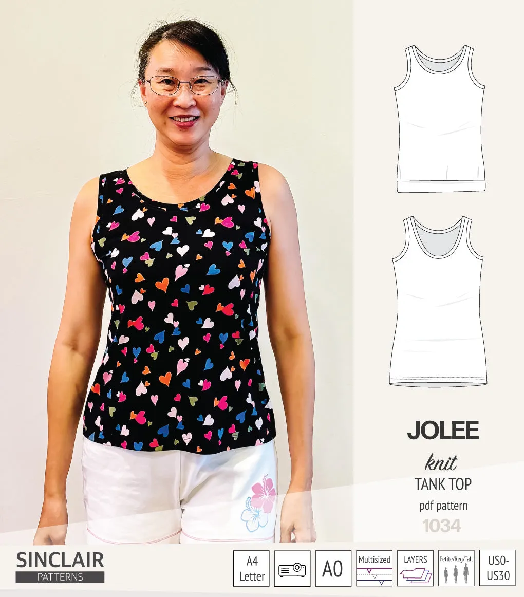 Jolee knit longline tank top sewing pattern (PDF)