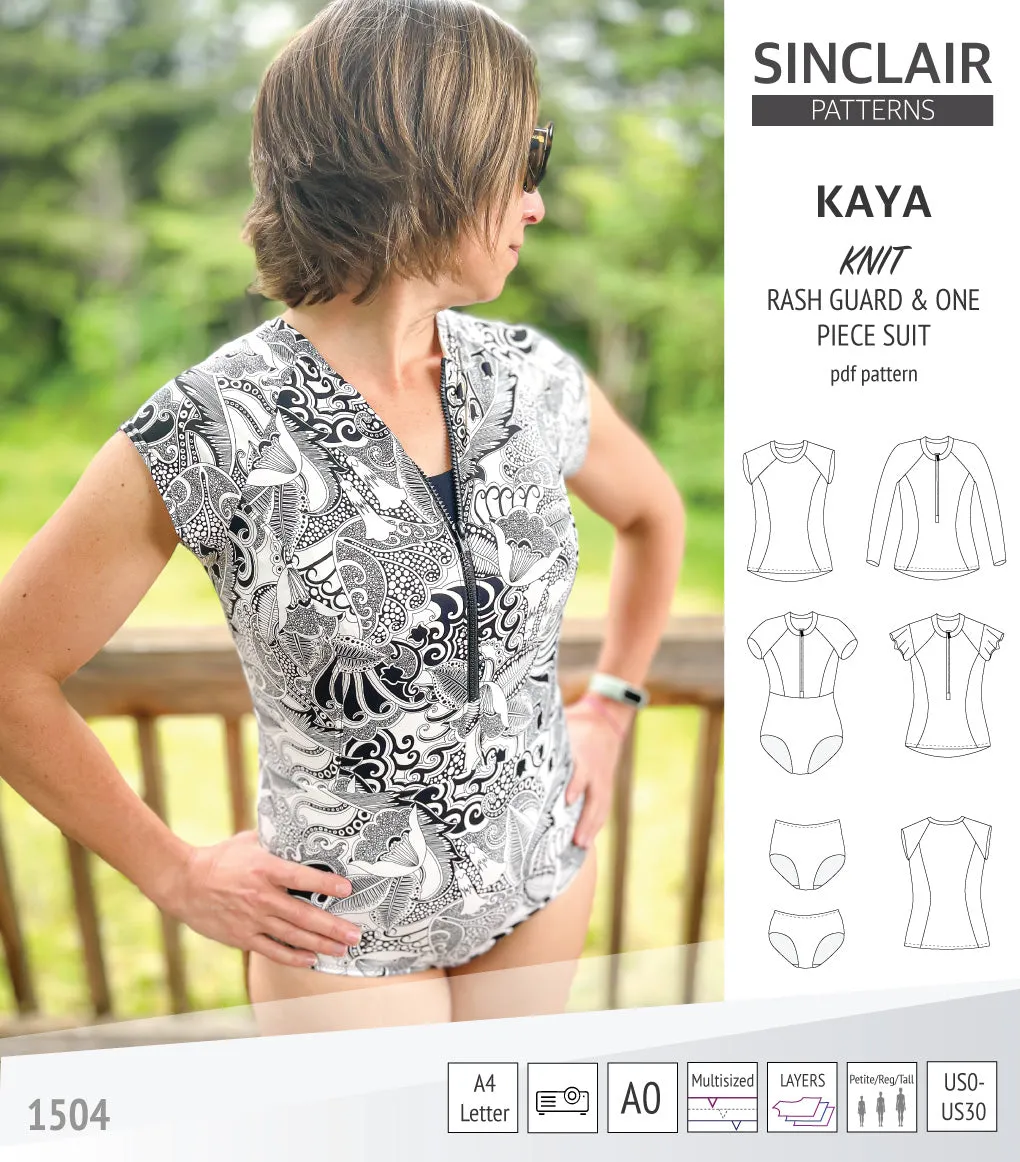 Kaya rash guard, bottoms and one piece swimming suit (PDF)
